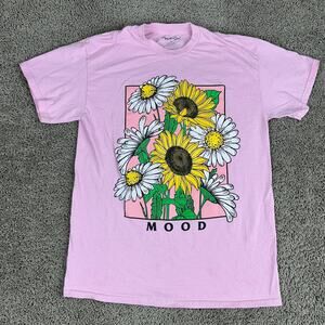 Popular Girl Shirt Womens Medium Pink Daisy Sunflower Moon Short Sleeve READ